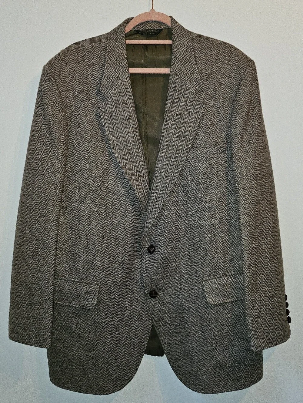 Pure Shetland Wool Tan Blazer Jacket XL Academia
